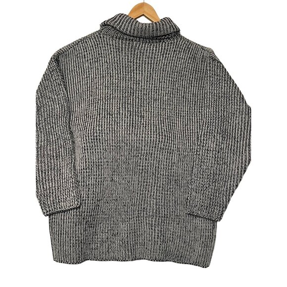 Chunky Knit Turtleneck Sweater By Together! Size L Black & White Wool Blend Cozy - Picture 15 of 15